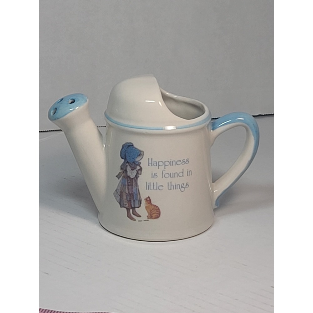 Vintage Holly Hobbie Mini Watering Can 1978 Blue Girl Stoneware Made in Japan